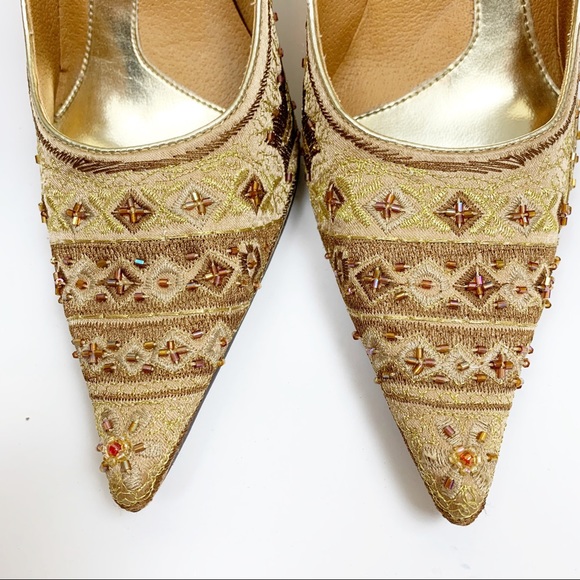 Dollhouse gold embroidered beaded pointed toe heel - Picture 7 of 10